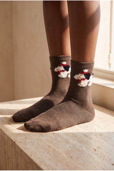 Women's Furry Dog Cotton Socks Brown