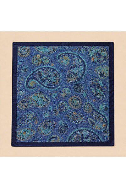 Изник сина квадратна сатенска марама со дигитален дезен на шал 70x70 cm