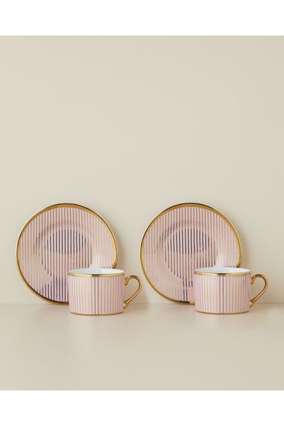 Livora New Bone China 4 Piece 2 Person Tea Cup Set 220 ml Pink