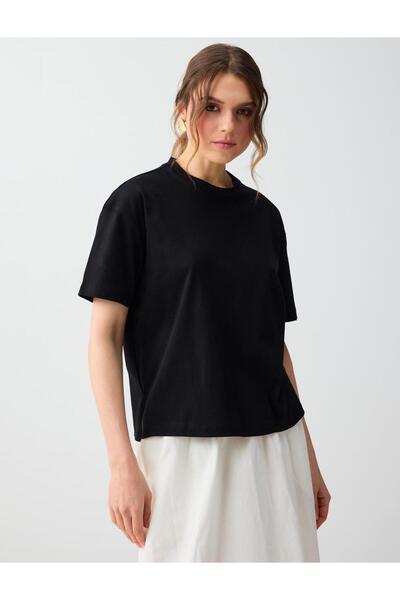Black 100% Cotton Relaxed Fit Crew Neck Knitted T-Shirt