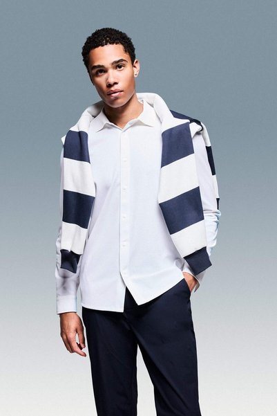 Quick-Drying Slim Fit Classic Collar Long-Sleeved Shirt F8642Ax25Au