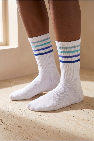 Colorful Striped Towel Sole Socks White/Blue