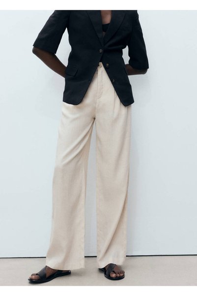 Bone Buttoned Linen Trousers