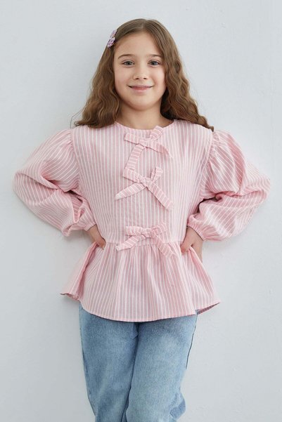 Striped Girls' Blouse with Bow Detail