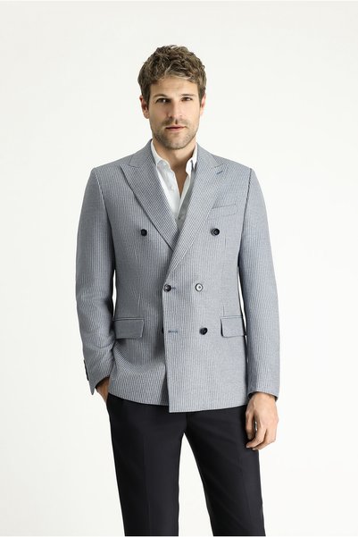 6 Drop Regular Fit Standard Cut Double Breasted Striped Jacket