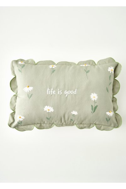 Daisy Scallop Edge Beaded Decorative Pillowcase Beige (35X50 cm)