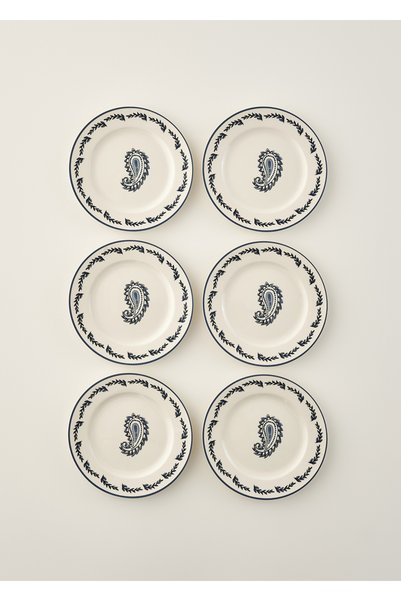 Paisley Set of 6 Porcelain Cake Plates Blue (21 cm)