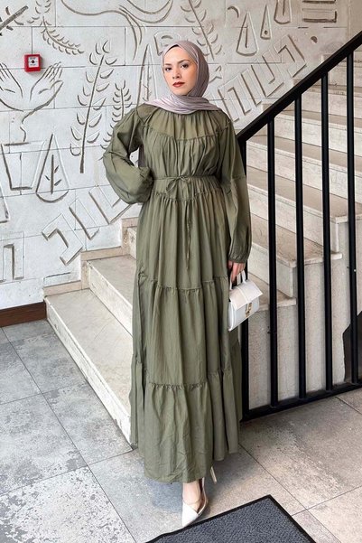 Layered Detailed Tie Dress Khaki