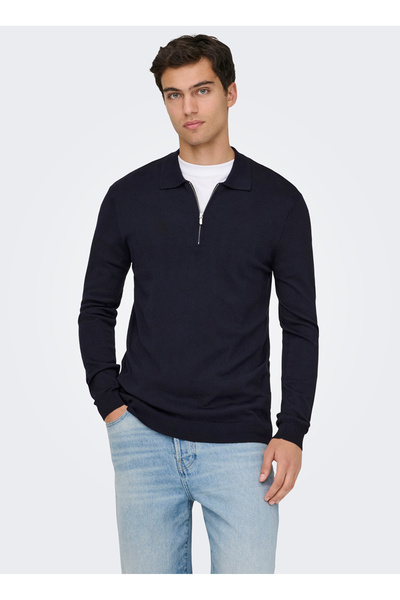 Navy Blue Men's Sweater 22034225 Onswyler Half Zip Polo Knt