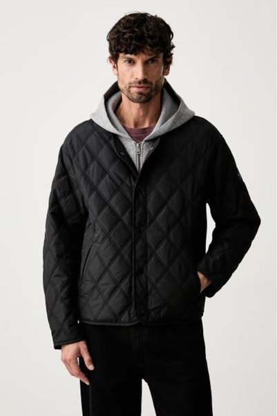 Black Men's Removable Hooded Quilted Jacket