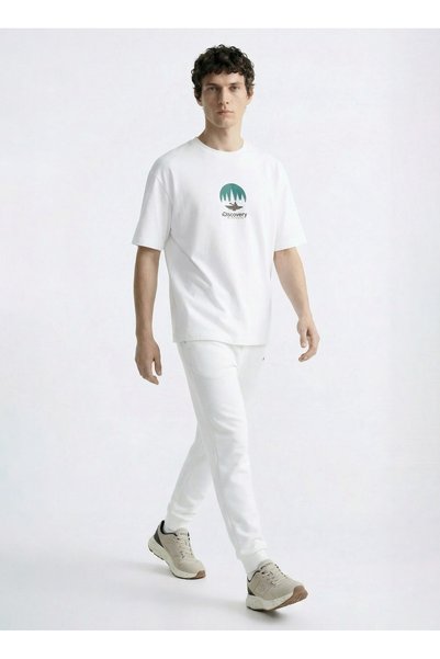D6Sm-Tst3778 White Crew Neck Relaxed Printed Men's T-Shirt
