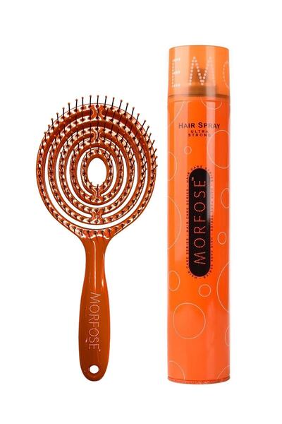 Овална четка за коса + лак за коса ултра силен, портокалов 400 ml