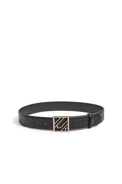 Leather Belt with Monogram Buckle