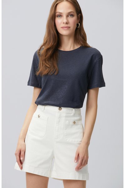 Navy Blue Linen Mix T-Shirt