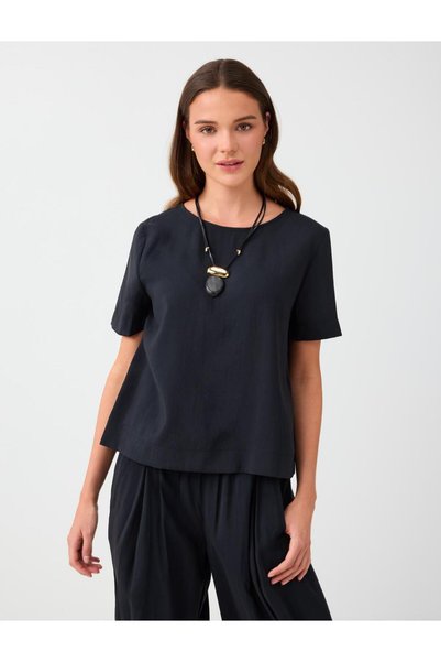 Black Round Neck Off-Shoulder Modal Blouse