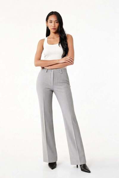 High Waist Slim Striped Classic Fabric Pants