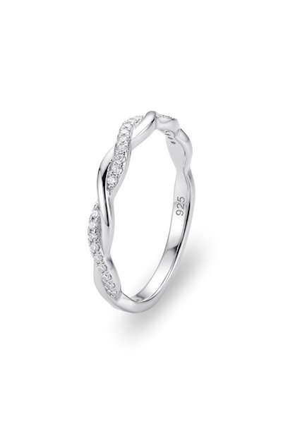 925 Sterling Silver Thin Spiral Infinity Design Zircon Stone Elegant Women's Ring