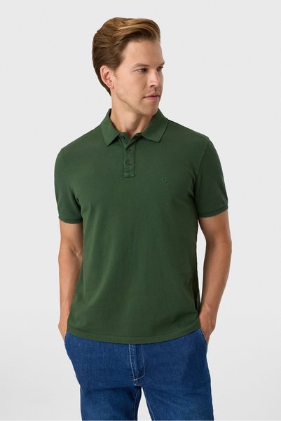Regular Fit Green Polo Neck T-Shirt