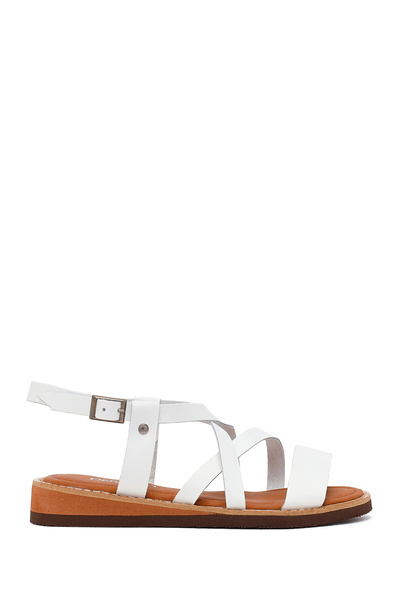 Women's White Ankle Buckle Leather Bodrum Sandals 26Sfd333314