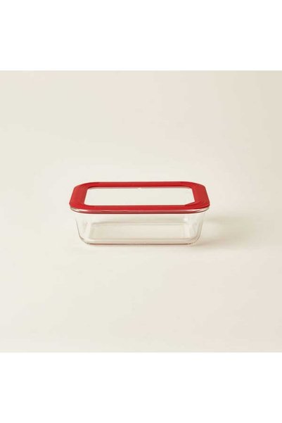 Kitchen Borosilicate Glass Storage Container with Locking Lid - Transparent / Red - 1040 ml