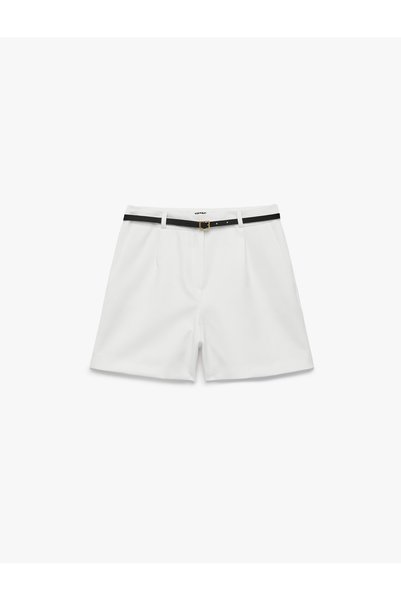 Belted Viscose Blended Regular Fit Regular Waist Mini Shorts with Pockets