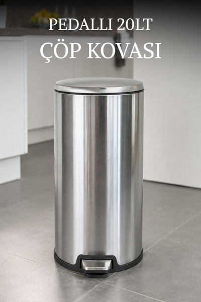 Cigo Metal Pedal 20 Lt Trash Can with Soft-Close Lid and Removable Inner Bucket