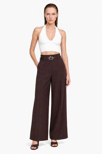 High Waist Double Belt Palazzo Pants