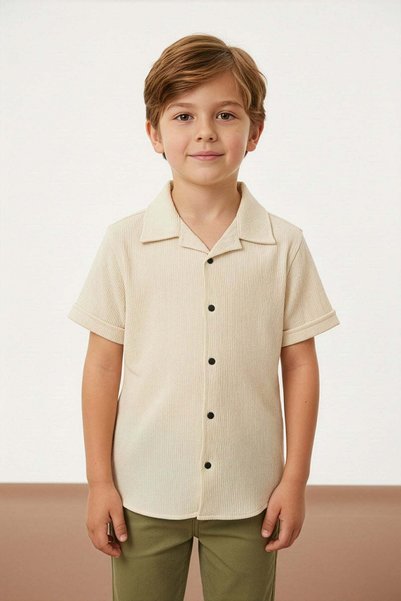Boy's Shirt with Folded Sleeves and Buttons