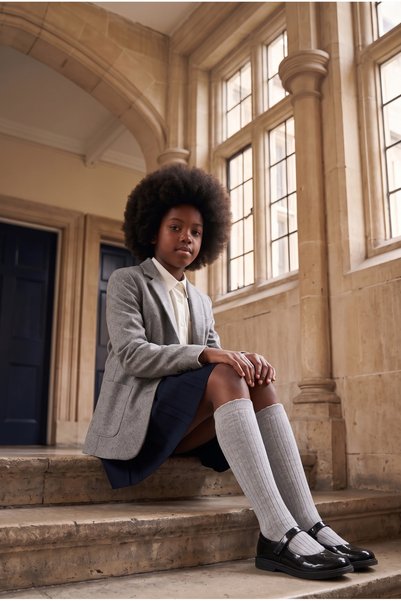 Girl's Cotton Gray Melange Knee-Length School Socks