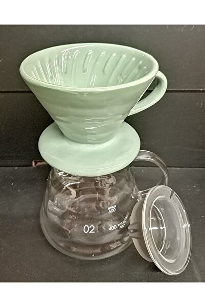 V60-02 дрипер и стаклена бокал за подготовка на кафе, сет, светло зелена