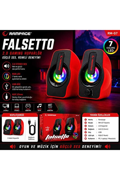 RAMPAGE RMS-G7 FALSETTO RGB LED 2.0 USB ГЕЈМИНГ ЗВУЧНИЦИ КОМПАТИБИЛНИ СО PC И ЛАПТОП