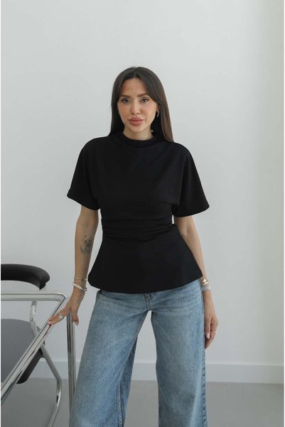 Black Muvvin T-Shirt with Draped Sides