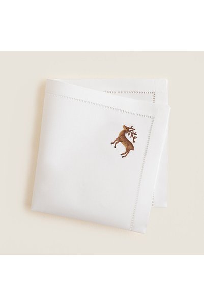Deer Embroidered Napkin 40X40 cm White