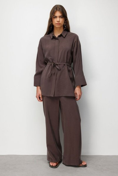 Modal Textured Brown Tunic with D Buckle
