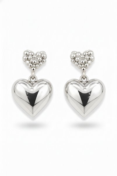 White Color Double Heart Bead Detailed Dangle Women's Earrings