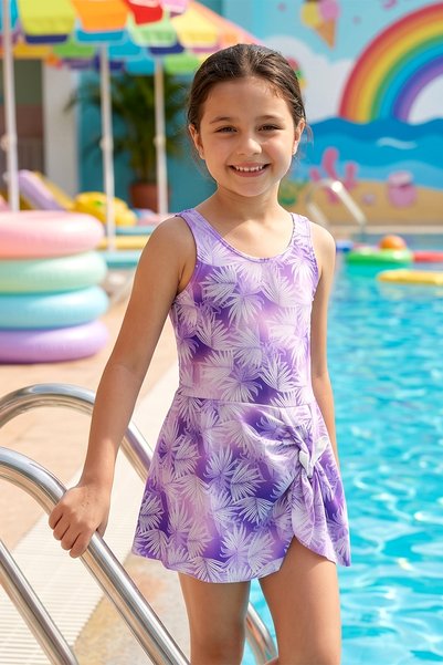 Zero Sleeve Dress Swimsuit Girls' Swimsuit 26302 Purple