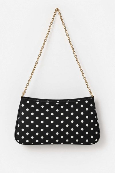 Black Polka Dot Women's Chain Strap Polka Dot Shoulder Bag – Stylish Baguette Bag Suitable for Daily Use