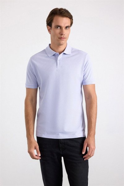 Light Lilac Slim Plain Embroidered Pique Buttoned Polo Collar T-Shirt