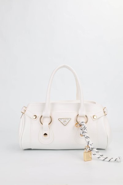 Women's White Belt and Charm Detailed Pocket Shoulder and Crossbody Bag Volly