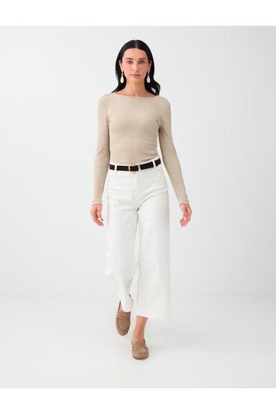 Mink Round Neck Slim Fit Long Sleeve Blouse