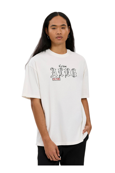 Ecru Men's 100% Cotton Oversize T-Shirt Alg25022-02 11-0604 T-Shirt Gothic