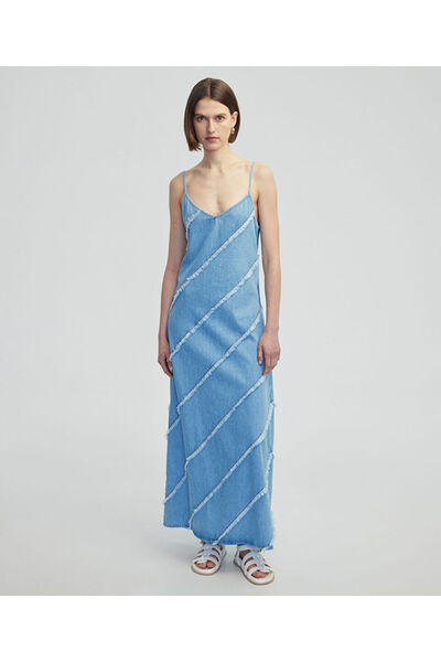 Diagonal Tassel Denim Dress