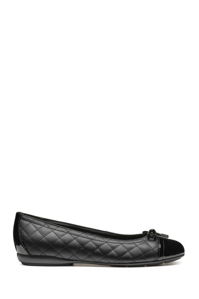 Women's Black Annytah Quilted Patterned Genuine Leather Ballerinas, Summer Shoes D467Nb05402C9999