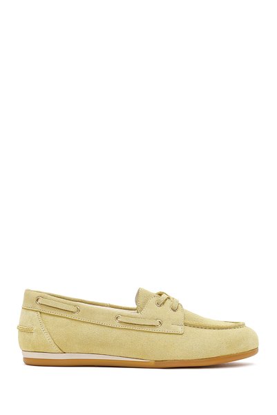 Women's Yellow Lace-Up Suede Leather Shoes 26Pfd370810