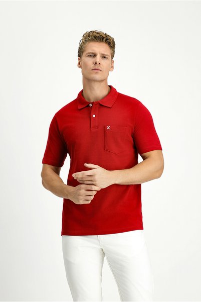 Polo Neck Regular Fit Pocketed Embroidered 100% Cotton T-Shirt