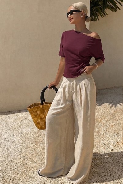 Women's Body-Fitting Basic Burgundy Tight Blouse