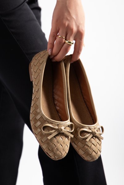 Malena Women's Orthopedic Knitted Detailed Daily Bowknot Flat Ballerinas