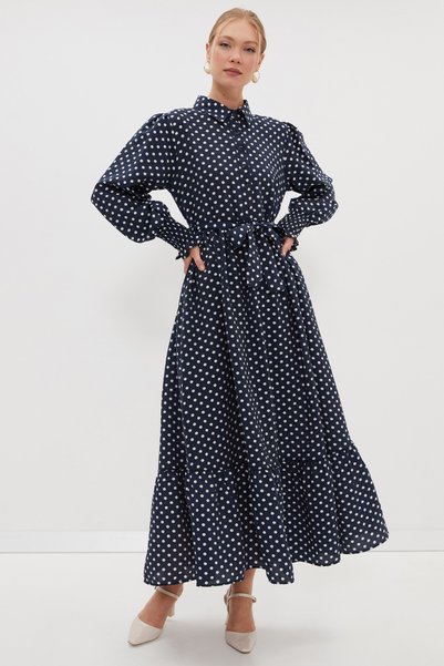 Fullamodest Polka Dot Belted Dress