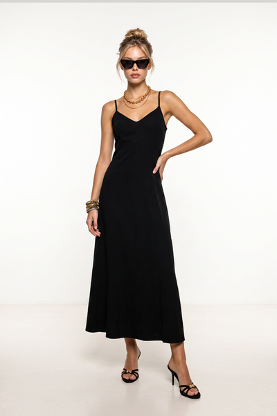 Strappy Basic Summer Dress Lnt0043 Black