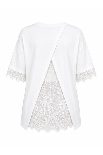 Ecru T-Shirt with Lace Detail on the Back - 1073